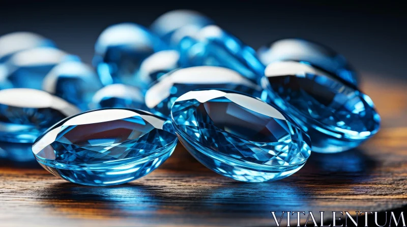 Blue Gemstones on Wooden Surface - Close-up Art AI Image