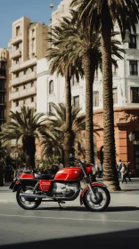 Captivating Red Motorbike: Vintage Atmosphere and Orientalist Landscapes