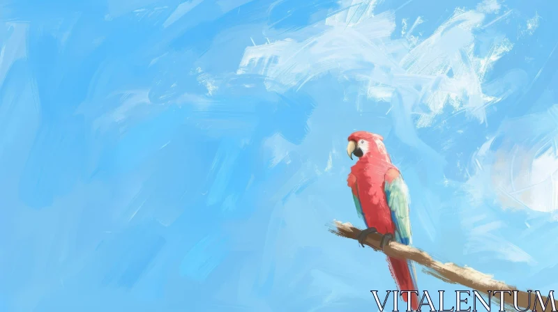 AI ART Colorful Parrot on Branch Digital Painting