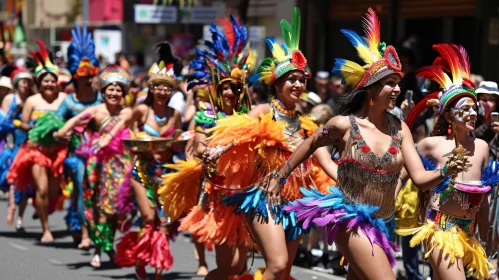 Colorful Street Parade with Joyful Dancers
