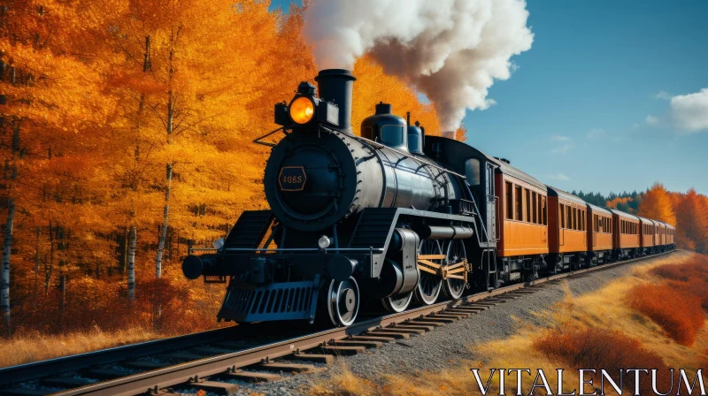 Enchanting Forest Journey: Steam Train in Autumn AI Image