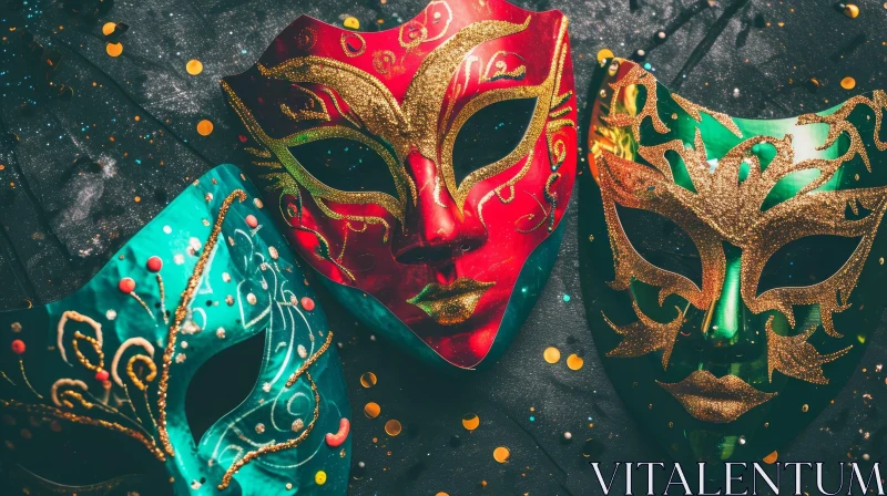 Exquisite Venetian Masks: A Captivating Display of Color and Intricate Patterns AI Image