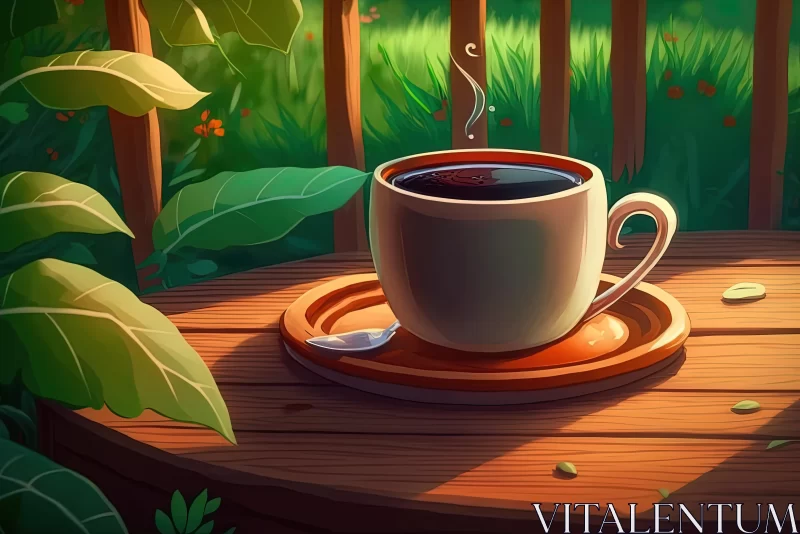 Intricate Coffee Illustration on Balcony | 2D Game Art AI Image