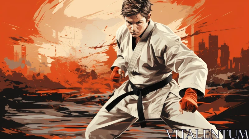 Karate Fighter Digital Painting AI Image