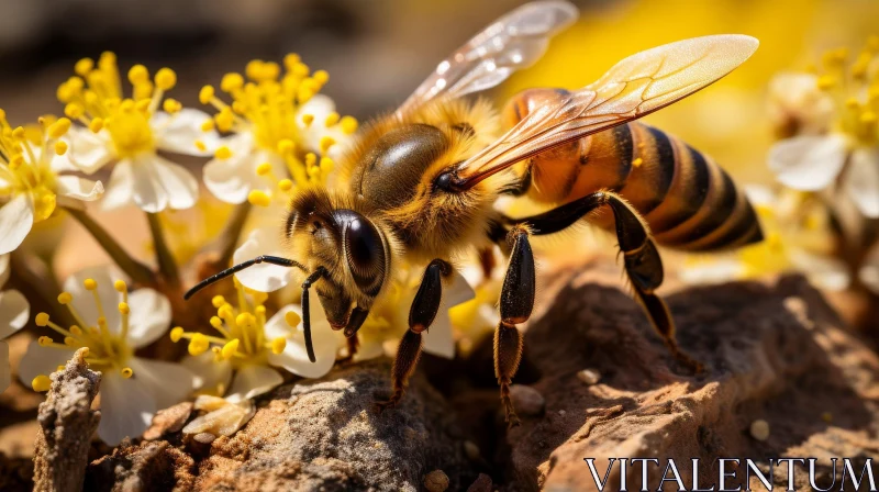 AI ART Macro Shot of Brown and Yellow Honeybee on White Flower