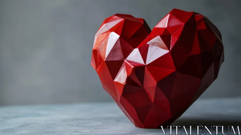 AI ART Red Heart 3D Rendering: Geometric Crystalline Design