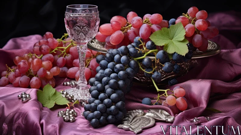 Silver Bowl Still Life with Red and Blue Grapes AI Image