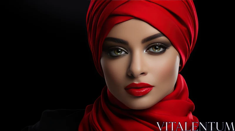 Stunning Portrait of a Young Woman in Red Hijab AI Image