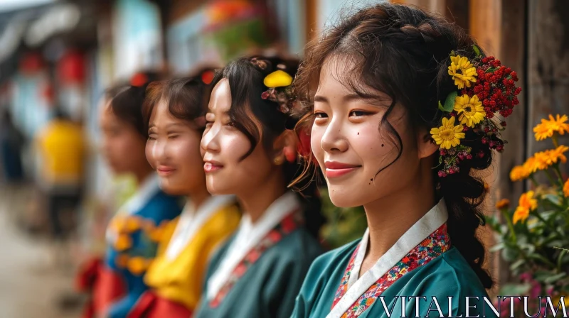 Traditional Korean Women in Colorful Hanboks | Portrait Photography AI Image