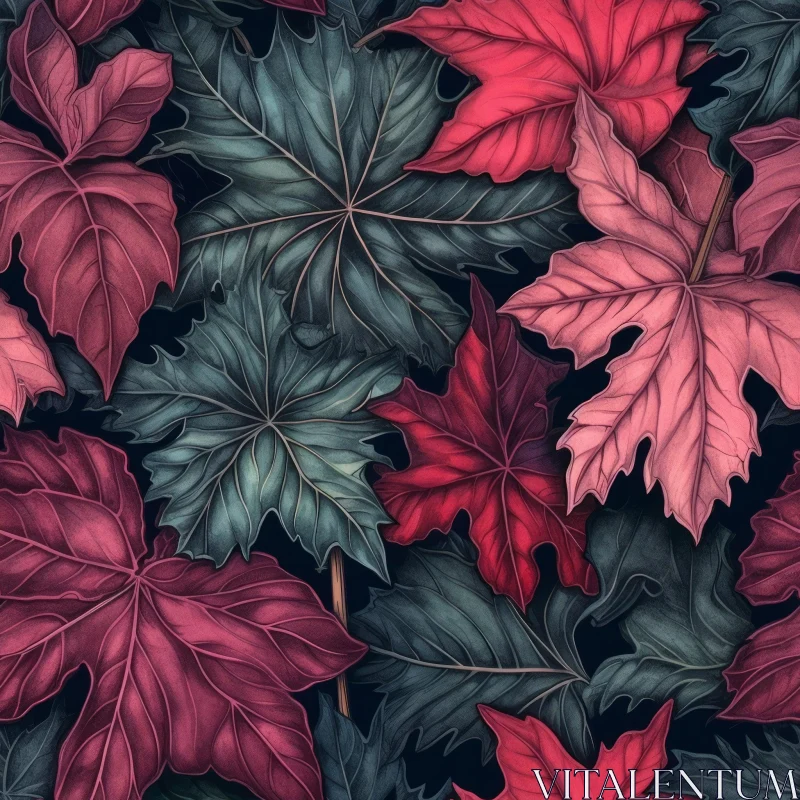 AI ART Autumn Leaves Seamless Pattern - Dark Blue Background