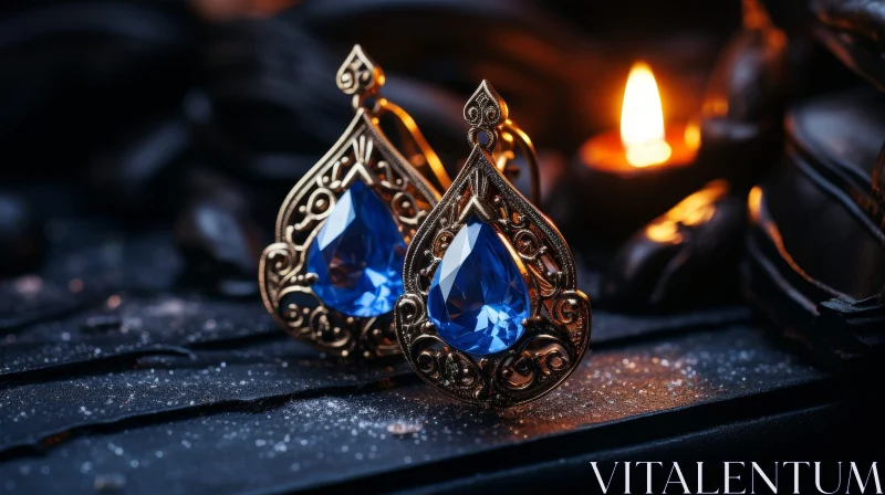 Exquisite Gold Earrings with Blue Gemstones AI Image