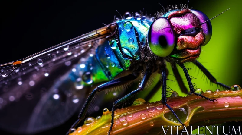 Iridescent Dragonfly Macro Photo AI Image