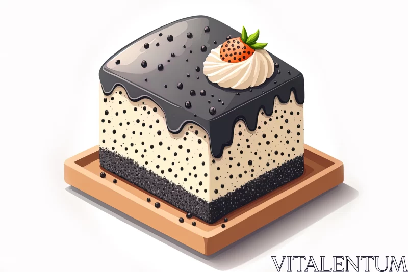 Isometric Black and White Birthday Cake with Strawberries AI Image