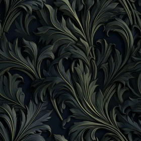 Luxurious Dark Green Leaves Pattern on Black Background