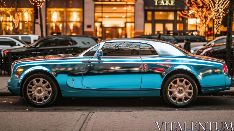 AI ART Luxury Blue Rolls-Royce Phantom Drophead Coupe in City Street