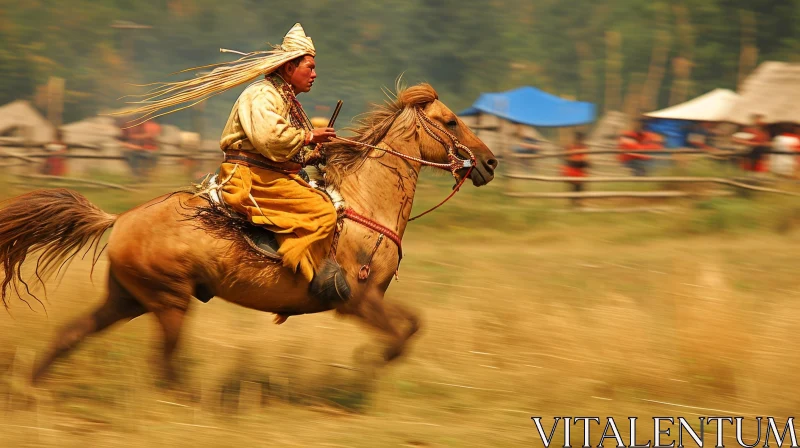 AI ART Mongolian Man Riding Horse - Traditional Costume | Artistic Image