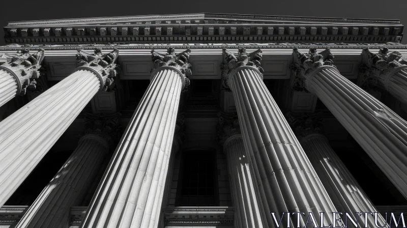 AI ART Monochrome Close-Up of Classical Building Facade with Columns