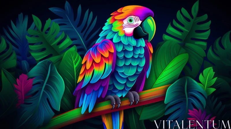 Parrot in Tropical Rainforest Digital Painting AI Image