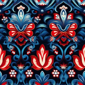 Russian Floral Seamless Pattern on Dark Blue Background