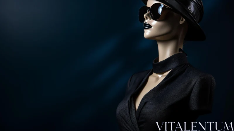 Stylish Mannequin in Black Hat and Dress AI Image