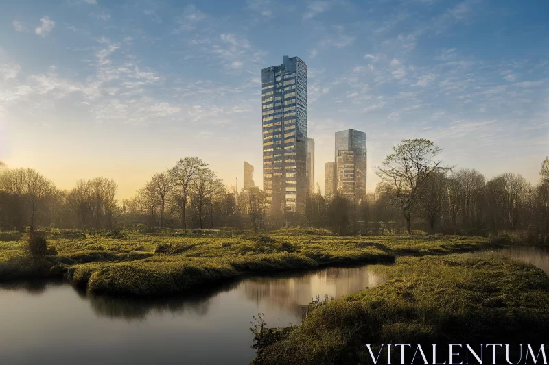 Tranquil Residential Condo Tower in a Serene Natural Setting AI Image