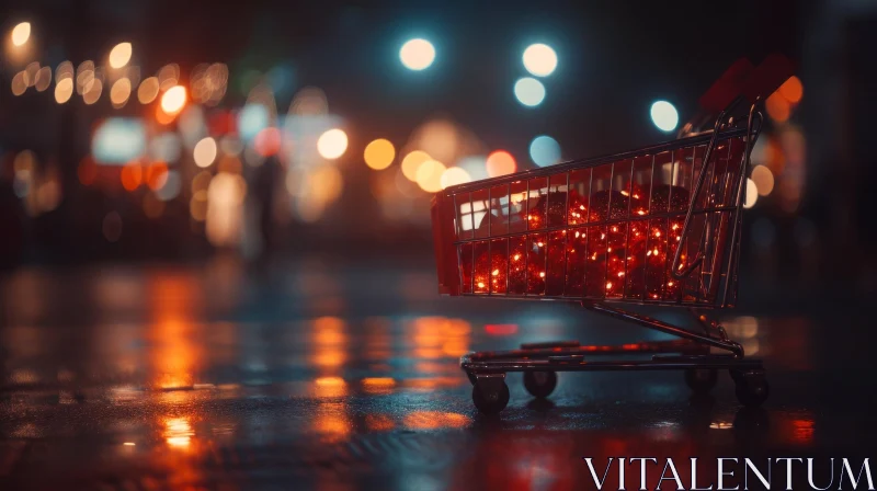 Urban 3D Rendering: Shopping Cart with Red Christmas Balls AI Image