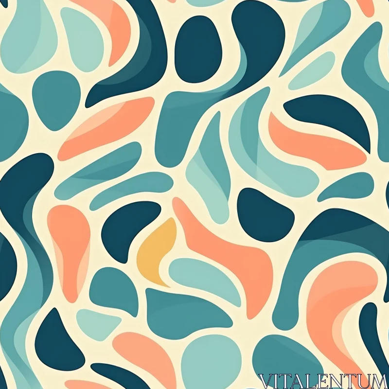 Vintage Organic Shapes Pattern in Blue, Green, Pink AI Image