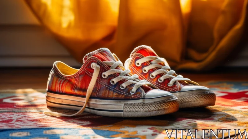 Vintage Sneakers on Patterned Carpet AI Image