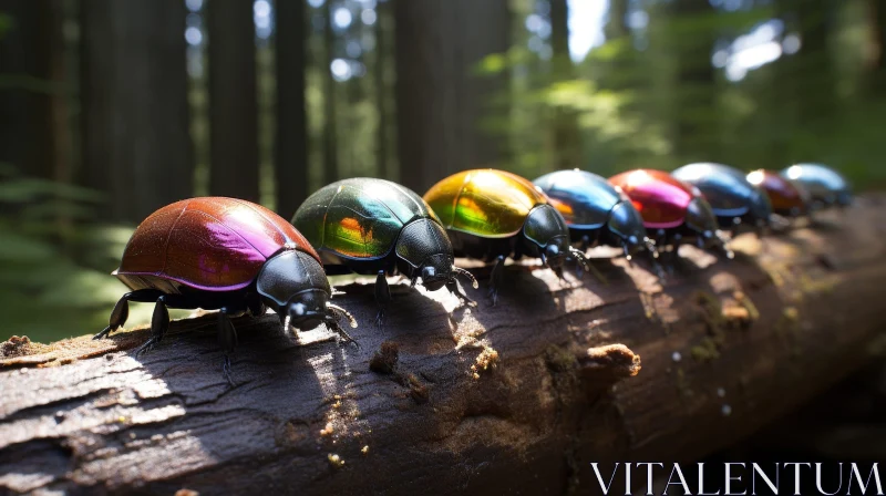 Colorful Beetles on Tree Branch - Natural Beauty Captured AI Image