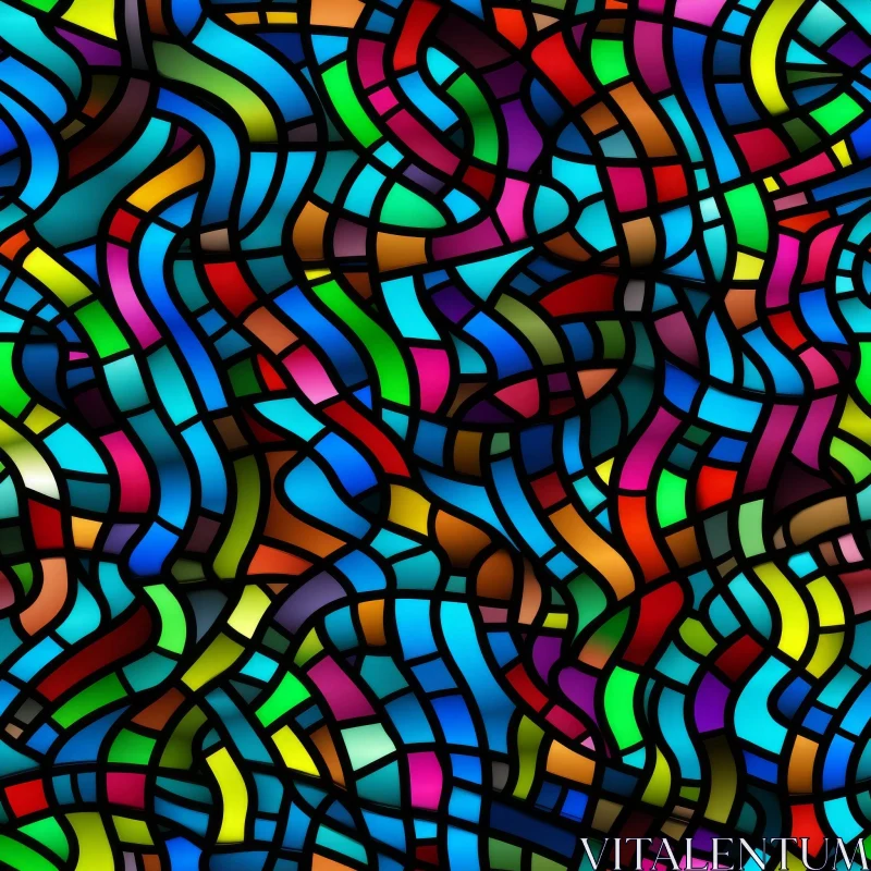 Colorful Stained Glass Mosaic Pattern on Black Background AI Image