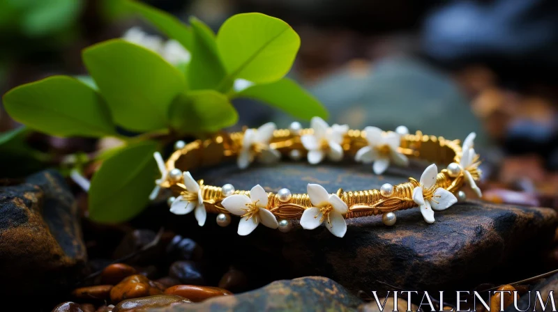 AI ART Exquisite Gold and Pearl Bracelet in Natural Setting