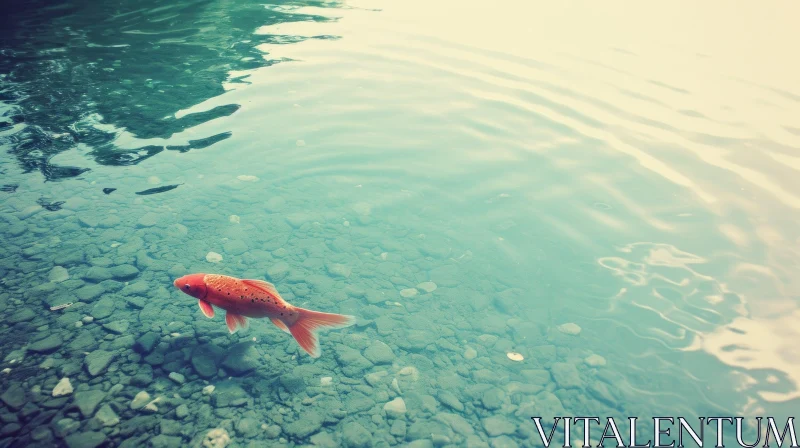 Orange Goldfish Swimming in Clear Pond AI Image