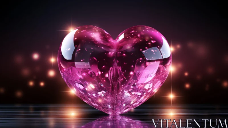Pink Glass Heart 3D Rendering - Romantic Bokeh Reflection AI Image