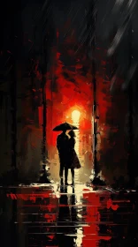 Rainy Street Couple Painting