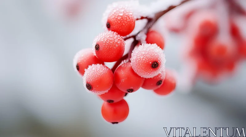 AI ART Red Berries Covered with Frost in Winter