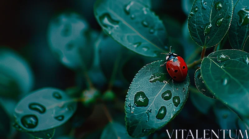 Red Ladybug on Green Leaf Close-Up AI Image