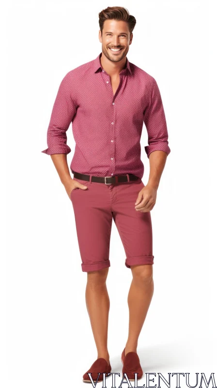 AI ART Stylish Male Model in Pink Shirt and Shorts