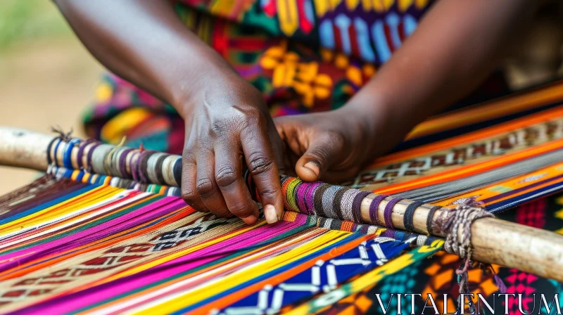 Traditional African Weaving: Colorful Fabric on a Loom AI Image