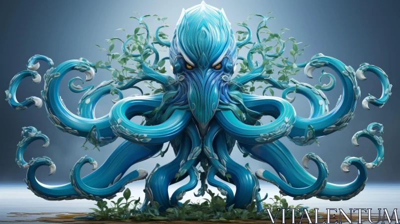 AI ART Blue Octopus 3D Rendering - Detailed Nature Artwork
