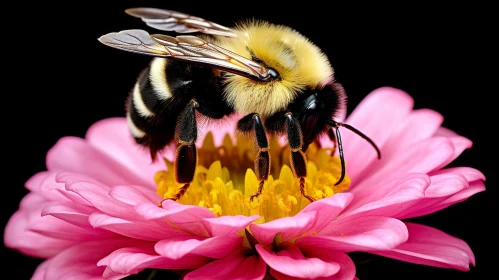 Bumblebee on Pink Flower - Macro Photography