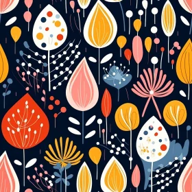 Colorful Floral Pattern on Dark Blue Background
