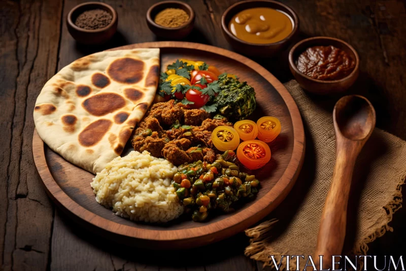 Delicious Indian Plate with Spices and Flatbread - Artwork AI Image