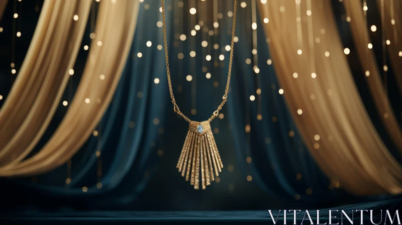Elegant 3D Gold Necklace with Blue Gemstone Pendant AI Image