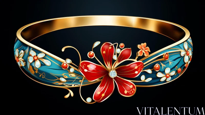 Exquisite 3D Gold and Enamel Bracelet with Floral Design AI Image