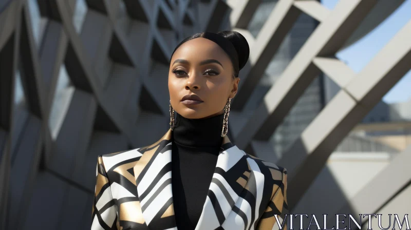 Fashionable African-American Woman Portrait in Geometric Attire AI Image