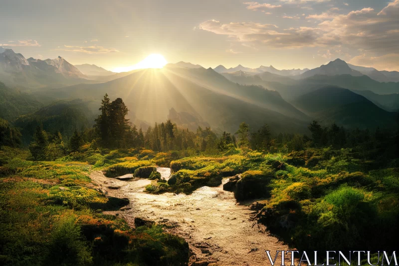 Majestic Mountain Trail - A Romantic Journey through Nature AI Image