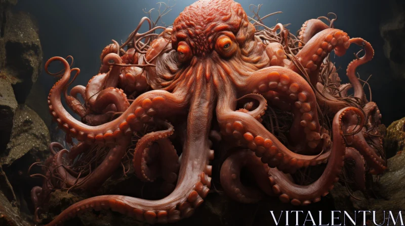 Majestic Orange Octopus in Ocean - 3D Rendering AI Image