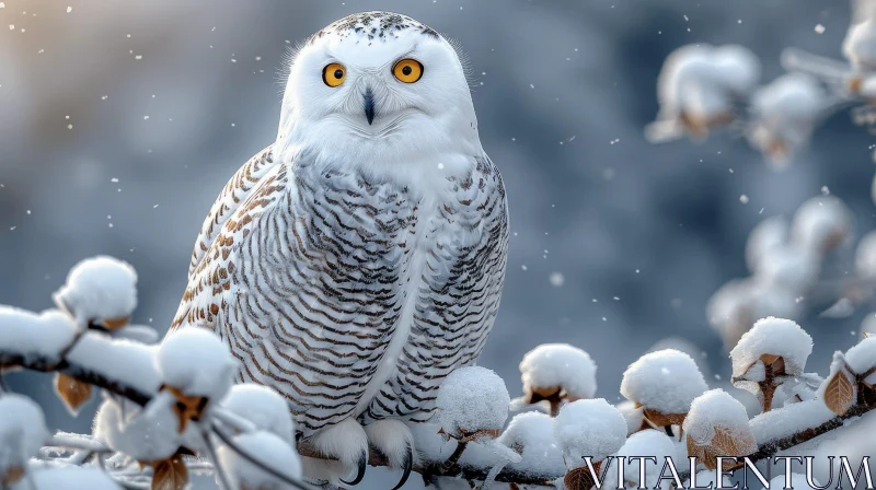 Majestic Snowy Owl in Winter Forest AI Image