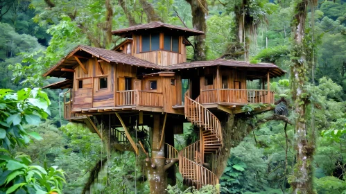 Majestic Treehouse in a Lush Green Forest - A Captivating Photo