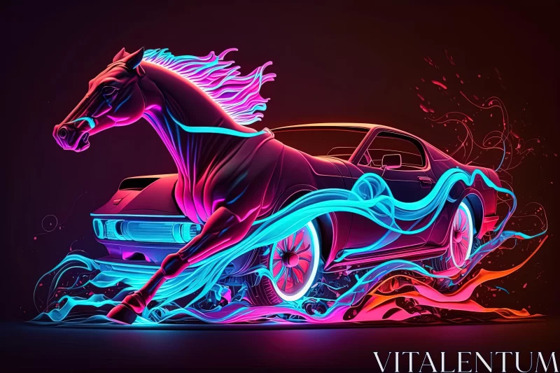 Neon Horse Art: Futuristic Chromatic Waves - Classic Illustrations AI Image